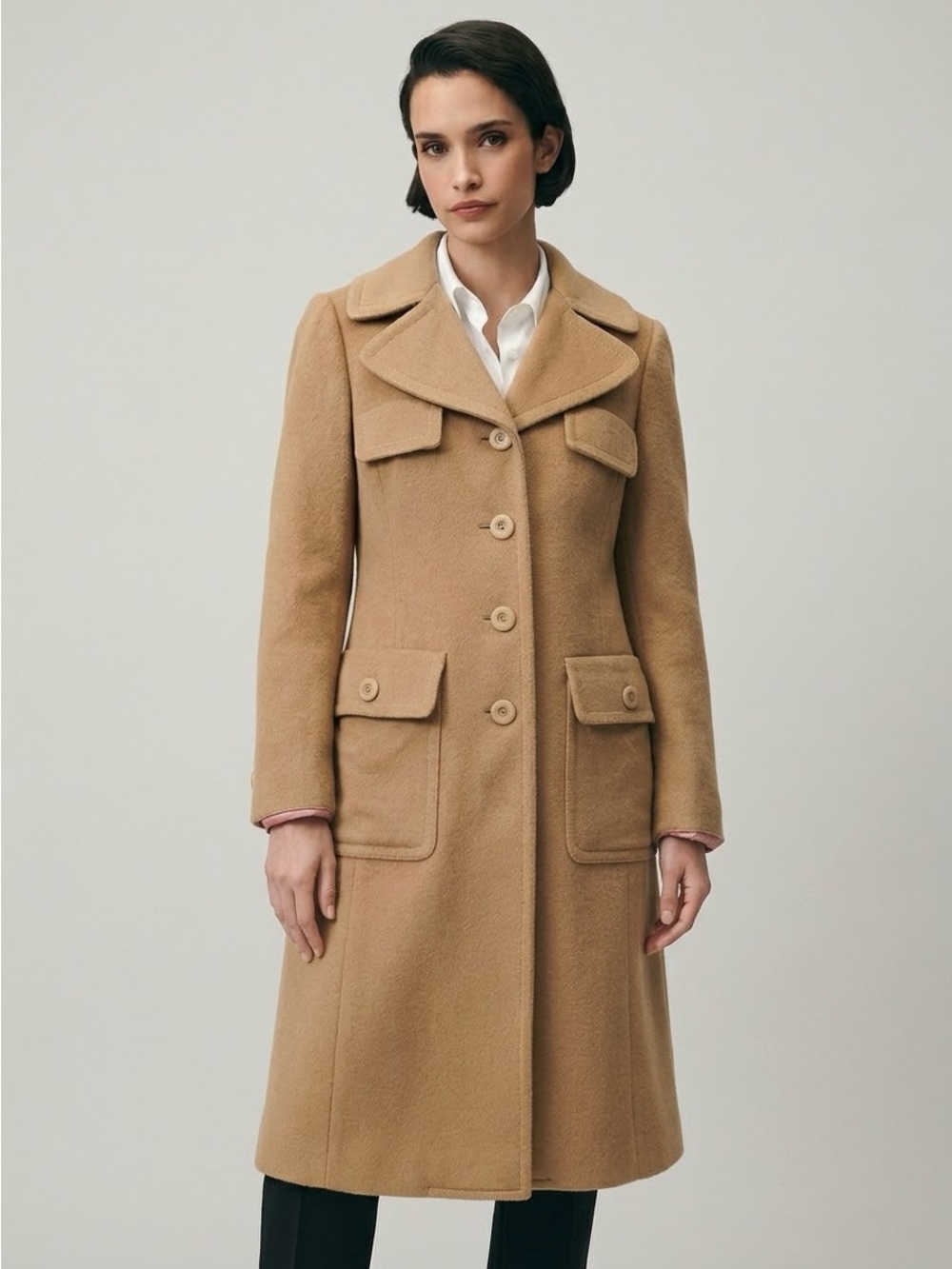 Vintage Camel Hair Long Winter Coat Size Small Tan Brown Made in England 70s